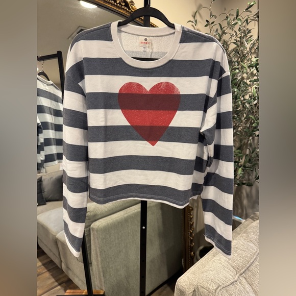 Sundry Navy and White Striped Top with Red Heart - Picture 2 of 4